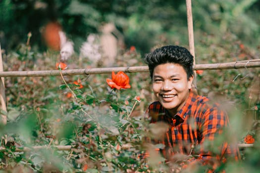 relaxed young adult enjoying nature