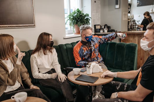 A group of friends chatting over coffee