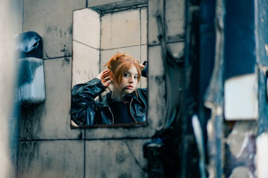 person practicing self-affirmation in the mirror