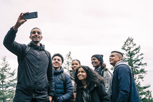 happy group of friends hiking