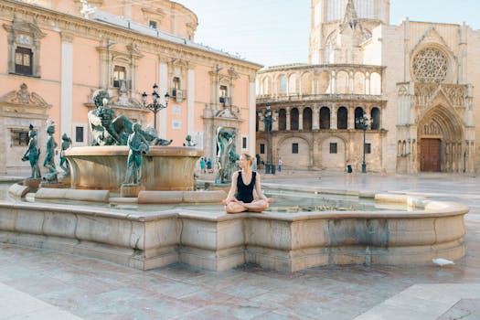 serene landscape with a person meditating