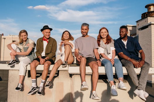 happy group of friends laughing together