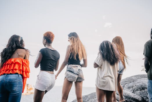 Happy group of friends enjoying a sunny day