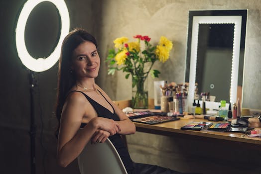 person smiling in front of a mirror