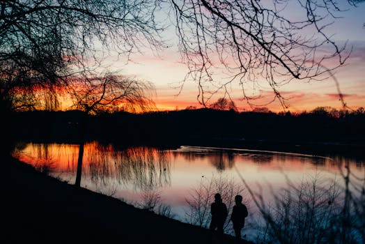 peaceful sunset over a calm lake